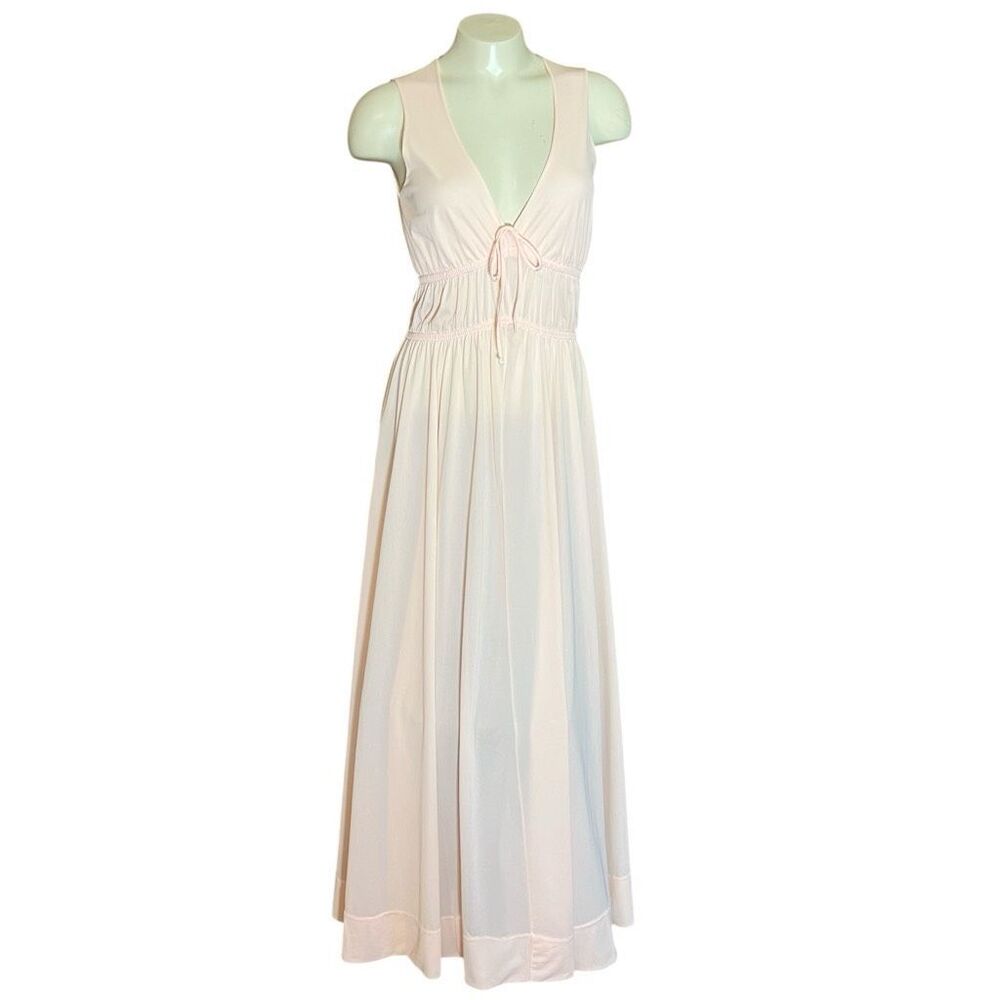 John Kloss Peach V Neck 100% Nylon‎ Loungewear Sleep Dress Floor Length